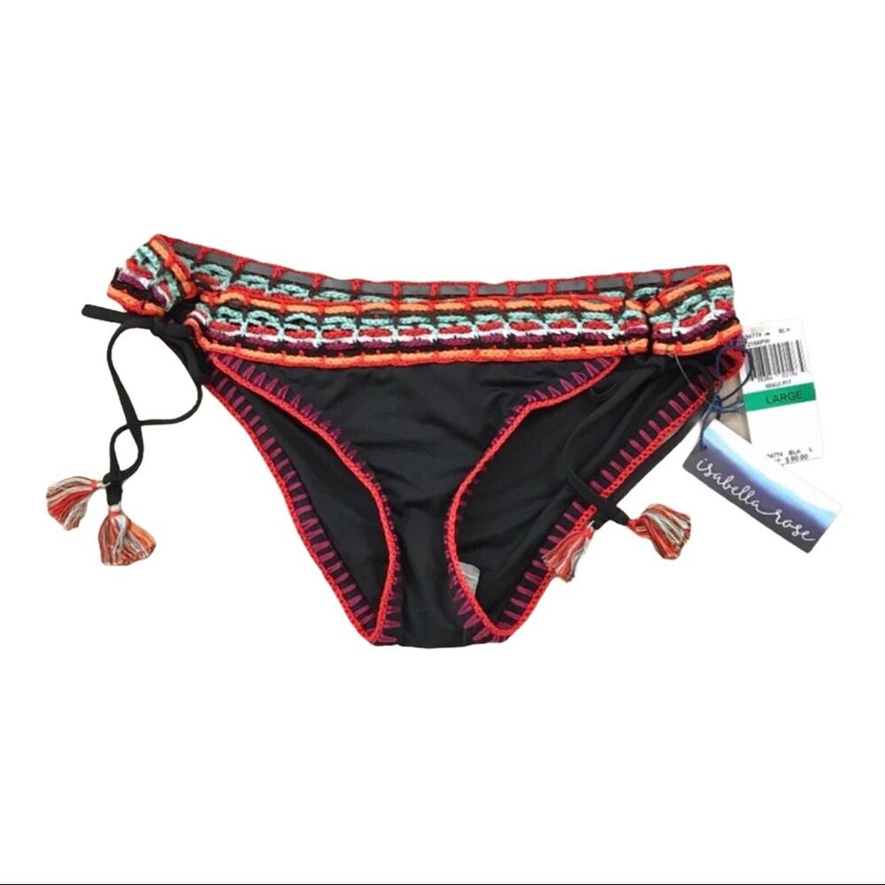Isabella Rose NWT Swim Bikini Bottom Black Bohemian Bali Loop Tie Side - Picture 4 of 8